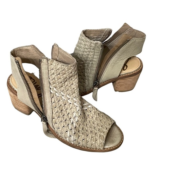 Sam Edelman Cooper Woven Leather Peep Toe Sandals Size 6.5 Block Heel - Picture 8 of 11